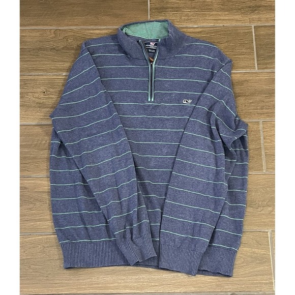 Vineyard Vines Other - VINEYARD VINES REGULAR FIT 100% COTTON 1/4 ZIP SWEATER LARGE BLUE GREEN STRIPE